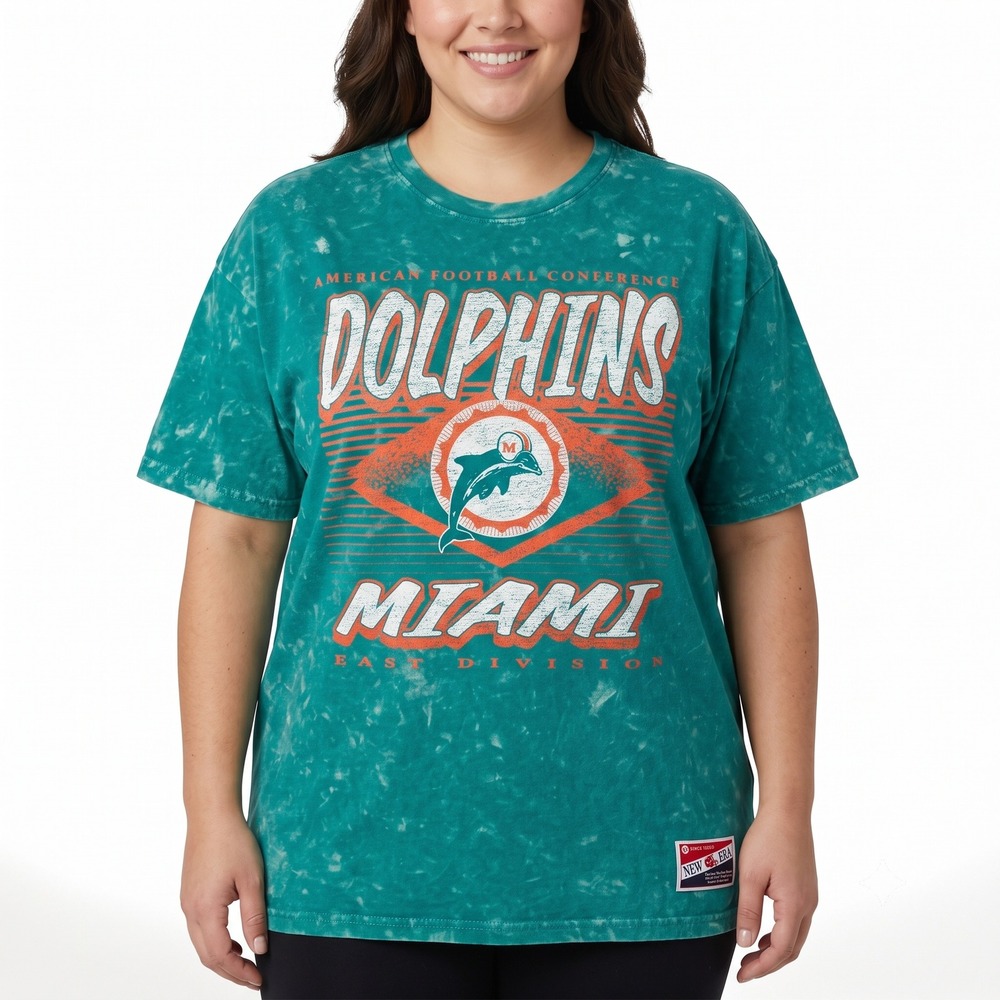 New Era NFL Miami Dolphins Acid Wash Teal Graphic T-Shirt‎ Womens Large NEW